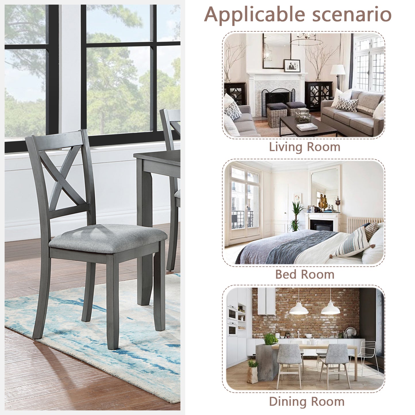 Wooden Dining Chairs Set of 4 - Upholstered Gray Kitchen Chairs