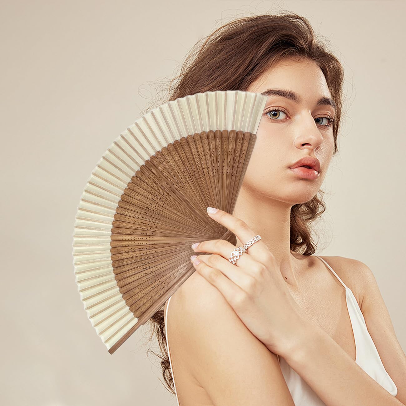 Elegant Bamboo Silk Handheld Fan - White Decorative Accessory