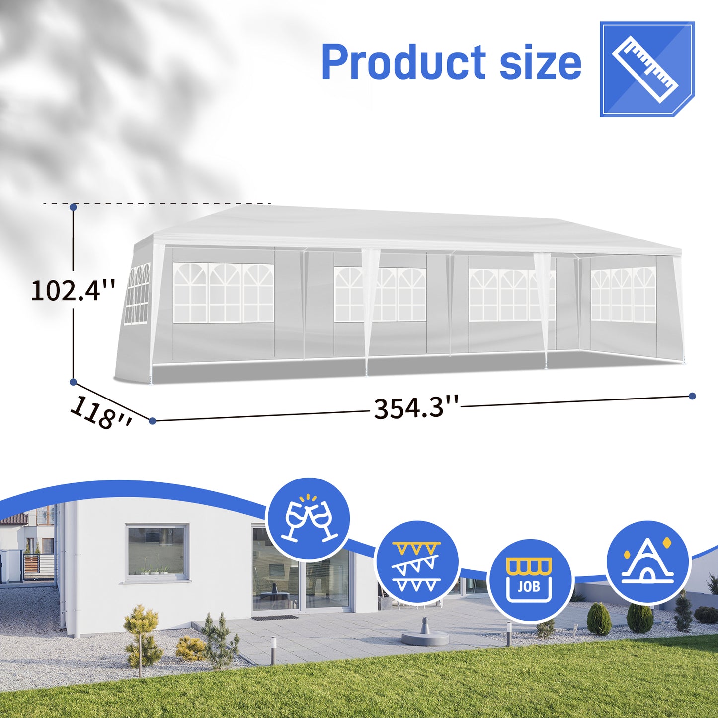 10x30ft White Party Tent with 5 Sidewalls - Waterproof Canopy