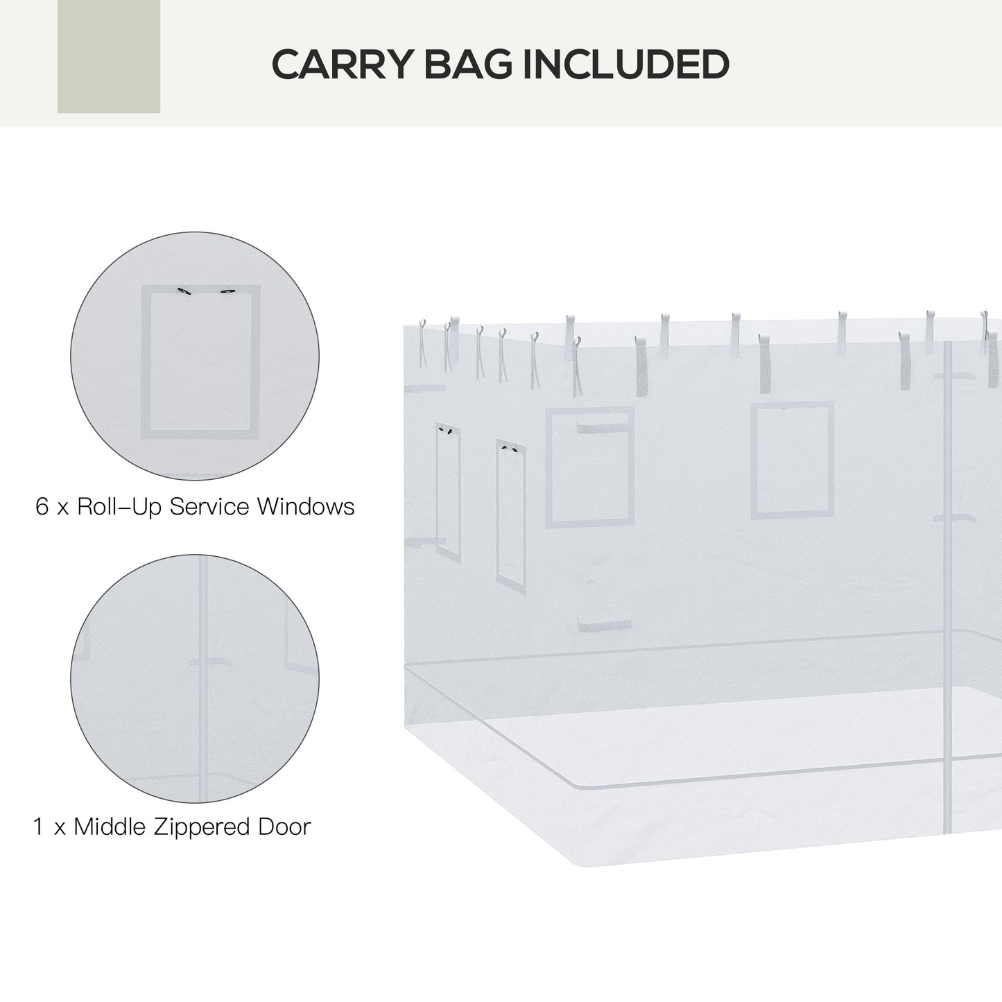 Replacement Canopy Screen Walls with 6 Windows & Door - White