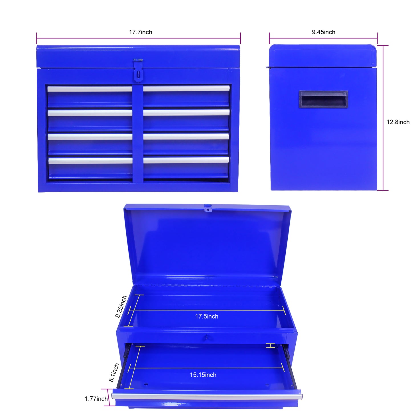 Blue Metal Tool Storage Cabinet with 5 Drawers & Bottom Shelf