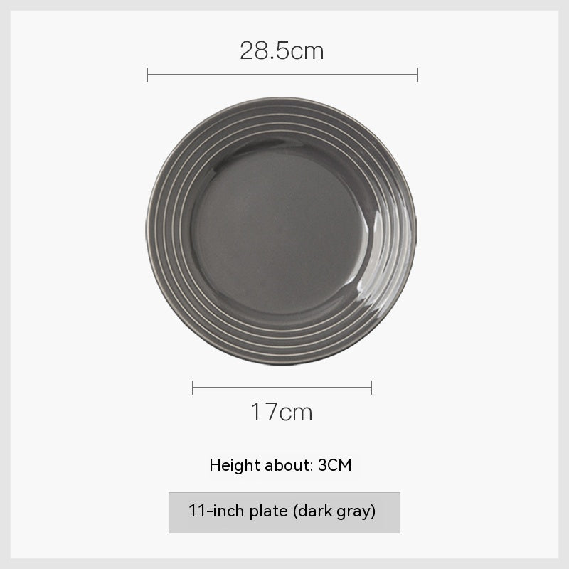 11-Inch Dark Gray Porcelain Dinner Plate - Round Kitchen Tableware