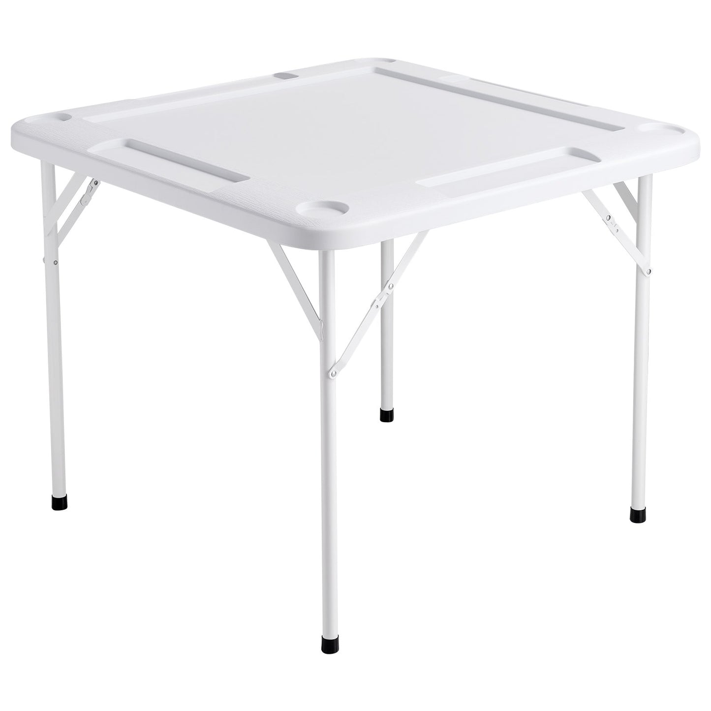 Folding Mahjong Table for 4 Players with Cup Holders - White