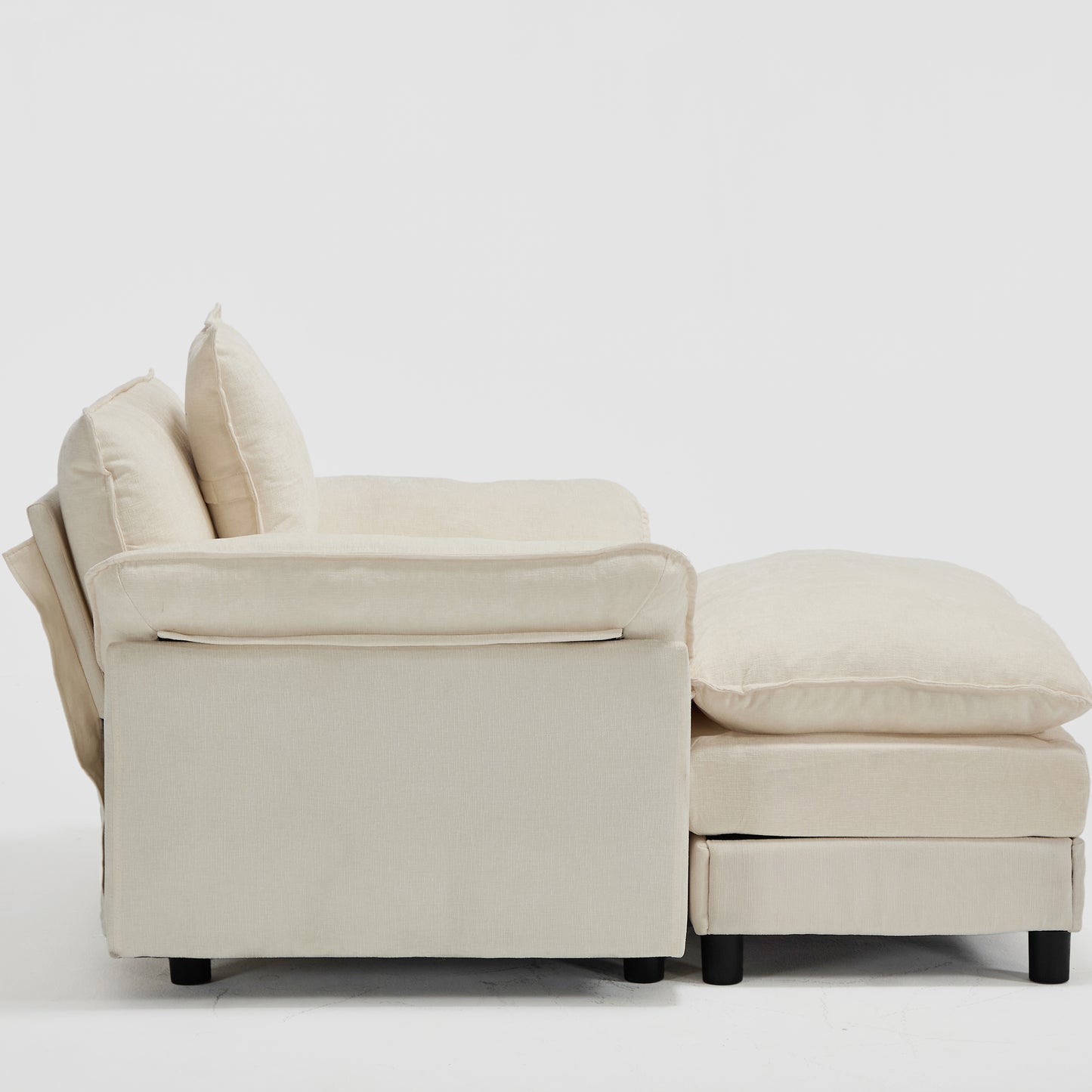 Modern Chenille Accent Chair with Ottoman - Beige Upholstered Armchair