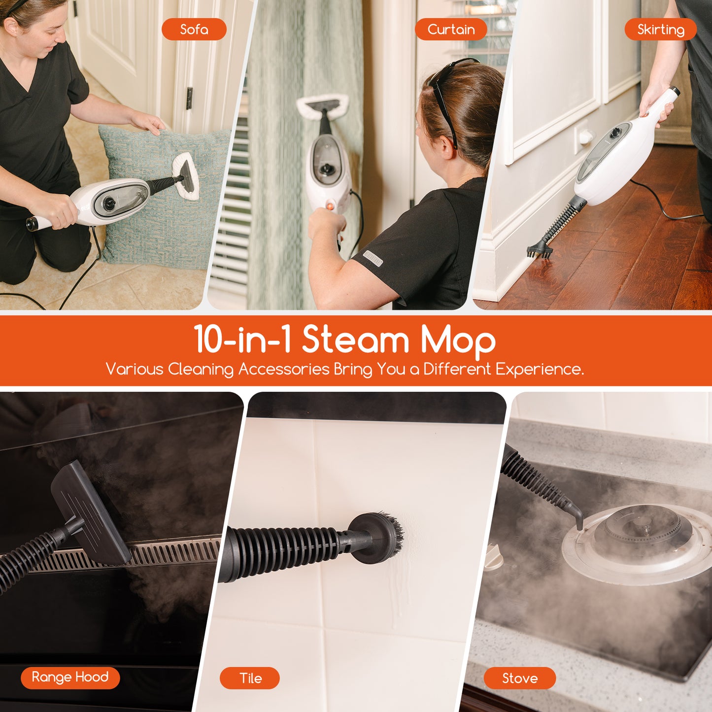 10-in-1 Steam Mop with Double-Sided Design - White