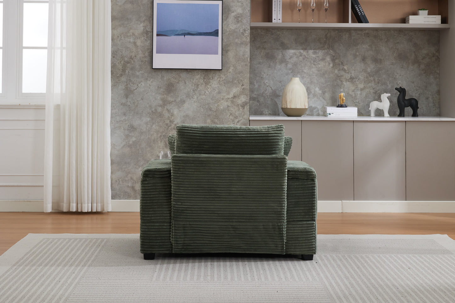 Corduroy Upholstered Chaise Lounge Sofa with Storage - Dark Green