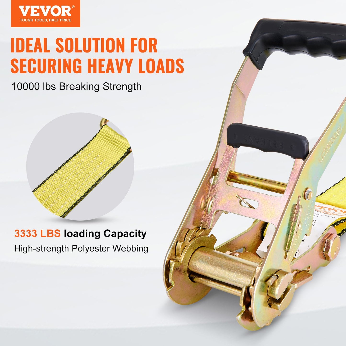 Heavy Duty Ratchet Tie Down Straps 4 Pack - 10,000Lb Breaking Strength, Double J Hooks, 2' x 27' Cargo Securing Straps - Yellow