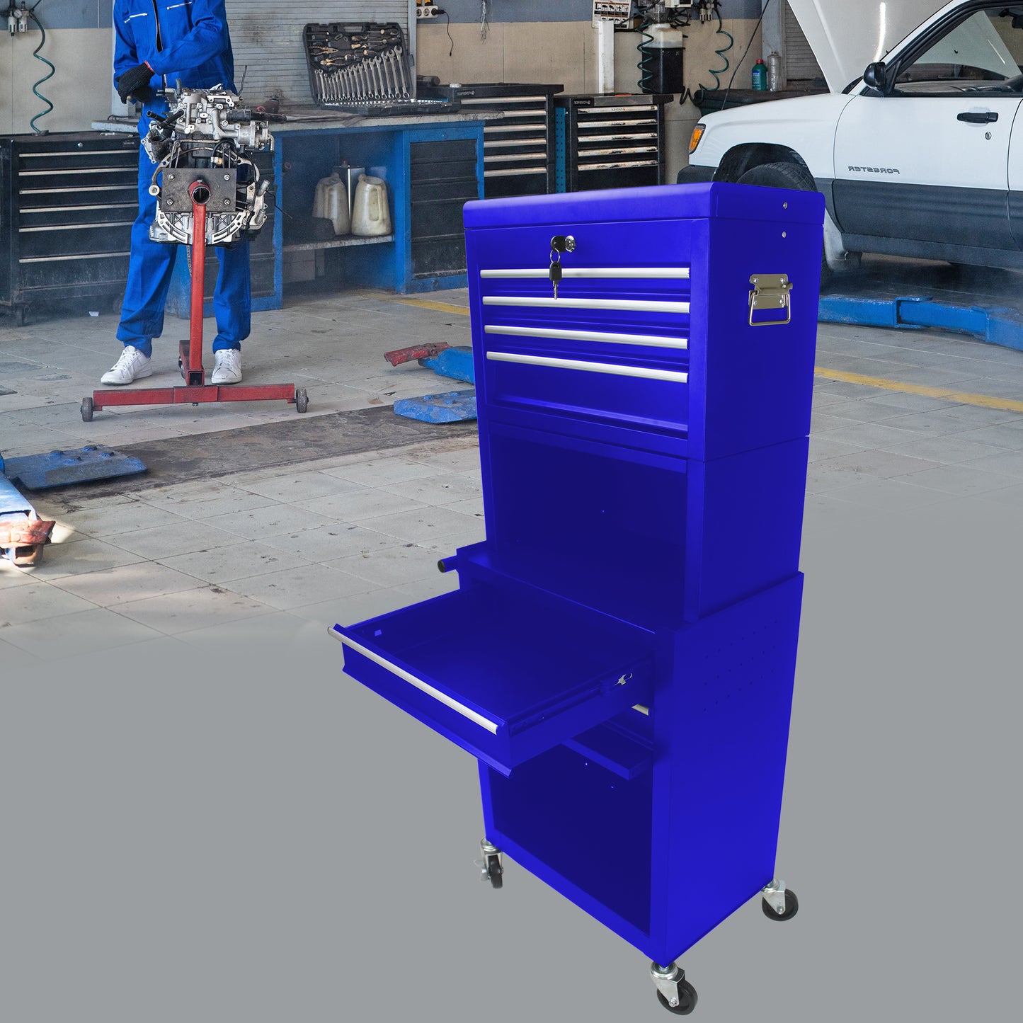 High Capacity Rolling Metal Tool Storage Cabinet with 6 Drawers - Blue