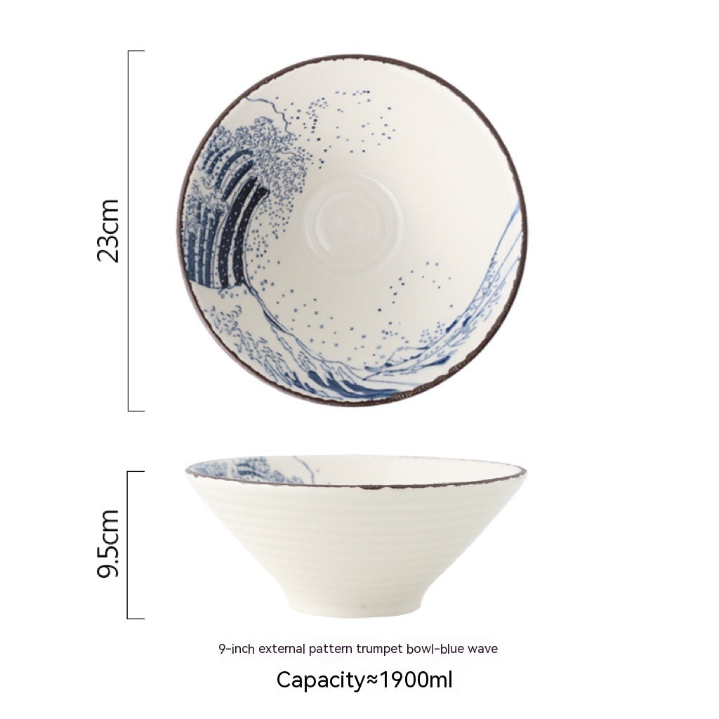 Japanese Ceramic Hat Bowl for Ramen and Soup - Large Porcelain Kitchen Serving Dish
