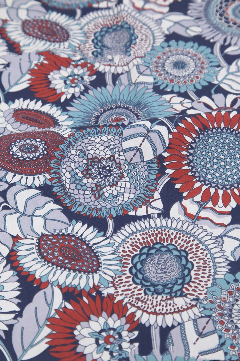Deep Blue Bird Forest Cotton Fabric - Botanical Print 100% Cotton Textile