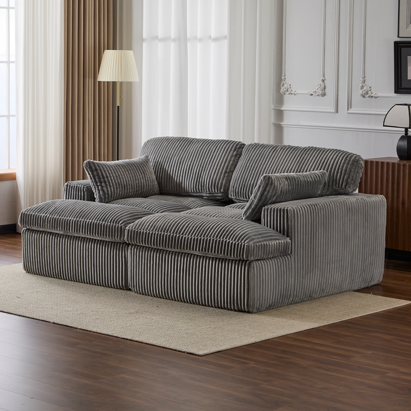 Double Chaise Lounge Chair - Oversized Grey Upholstered Sofa Bed