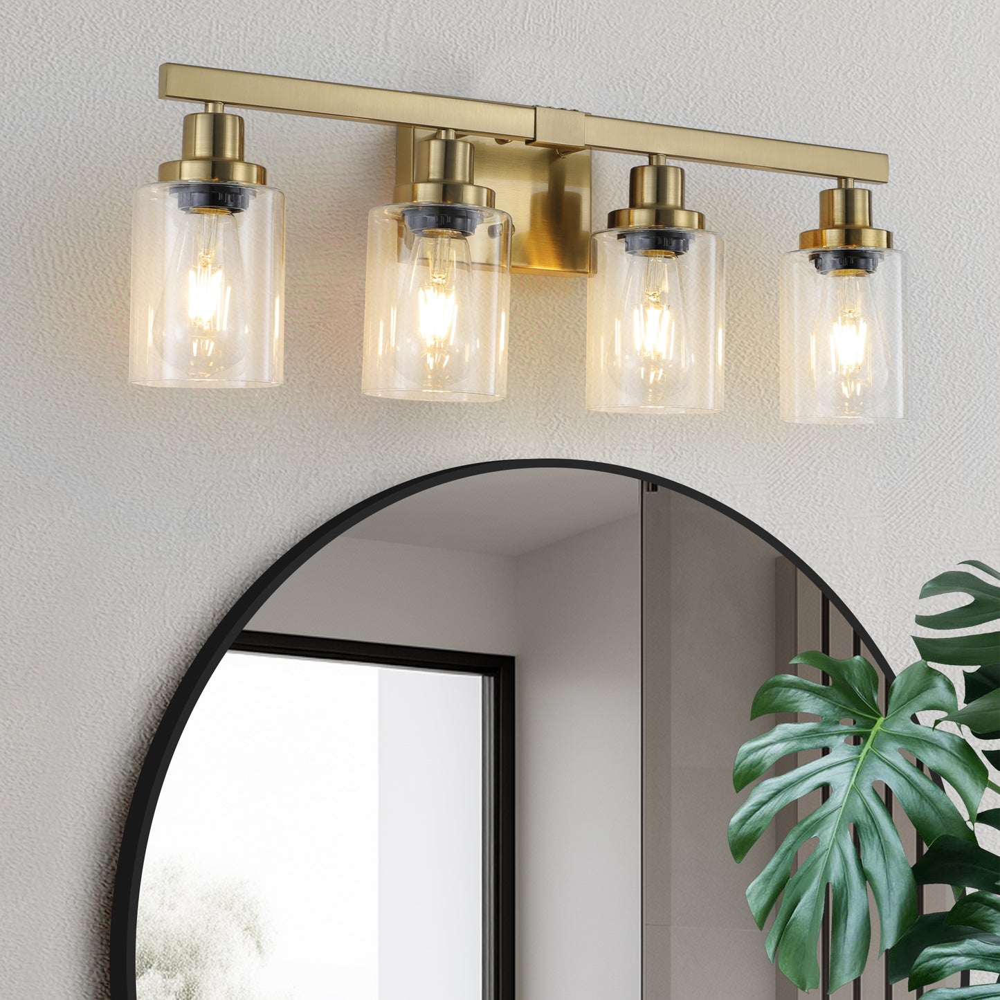 4-Light Golden Vanity Wall Light with Clear Glass Shades