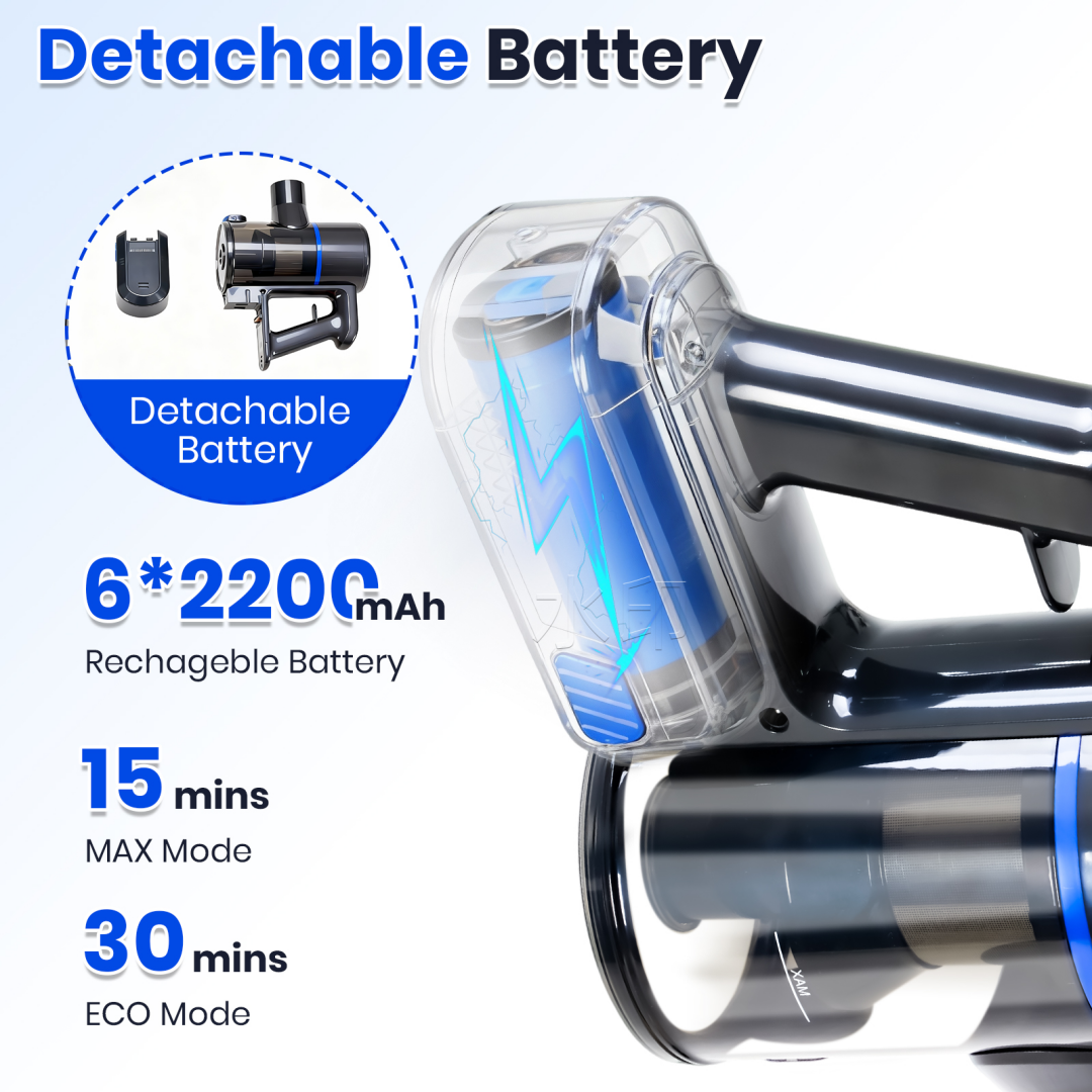 Cordless Stick Vacuum Cleaner with LED Light - Black & Blue