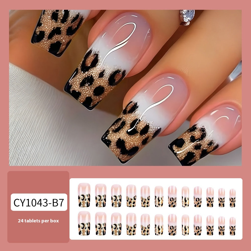 French Gradient Leopard Nail Tips Set - Long, Seamless, Ultra-Thin