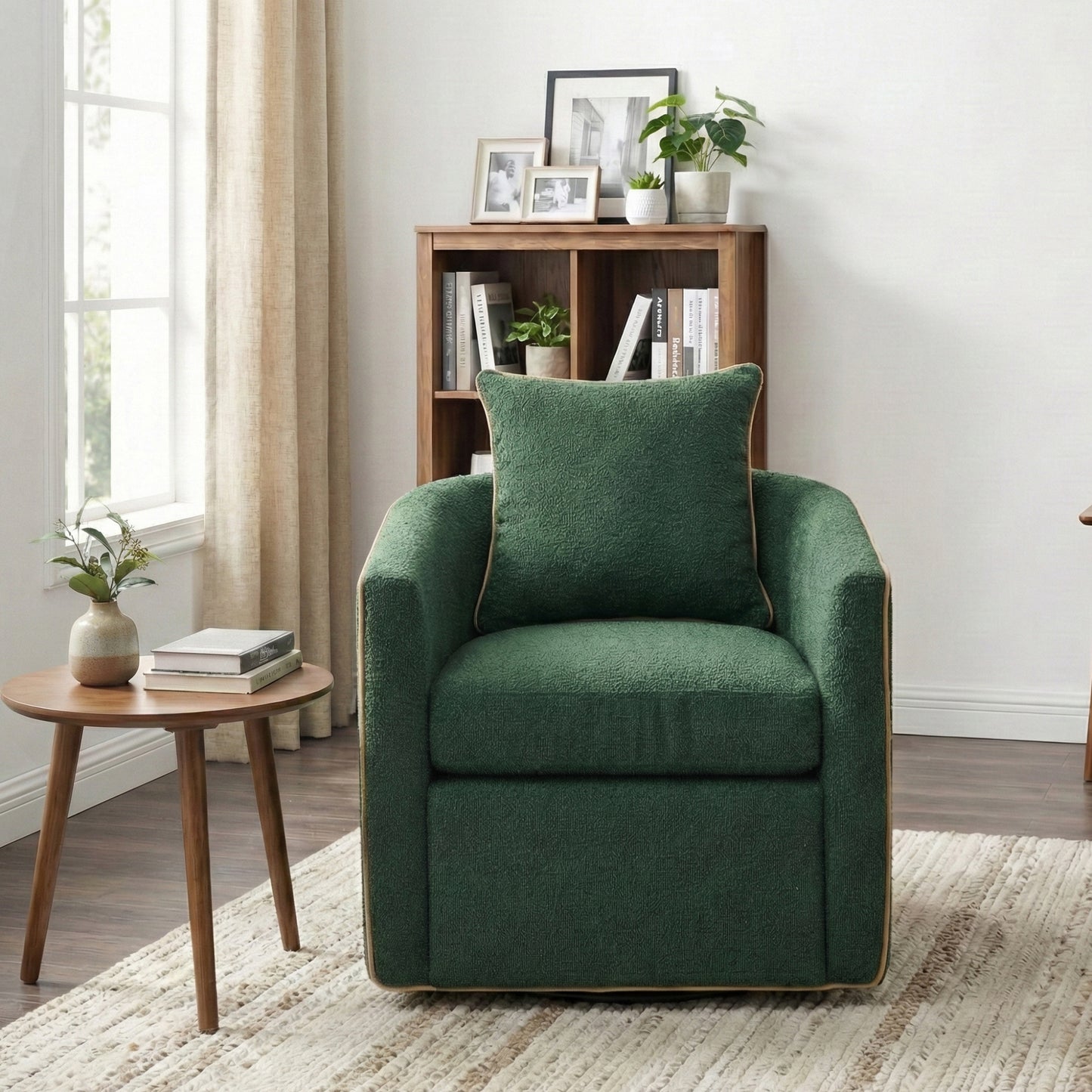 Swivel Accent Chair - Upholstered Barrel Sofa for Living Room - Green