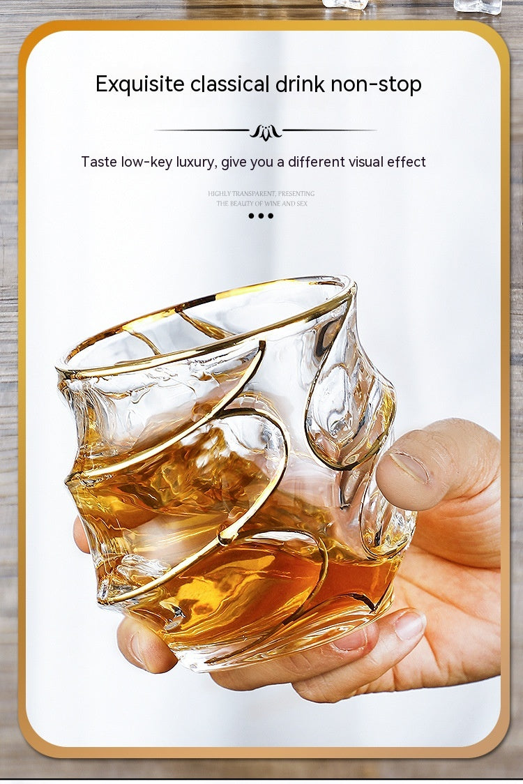 Gold Line Wine Glass Set - Whiskey & Cocktail Drinking Cups for Home Bar