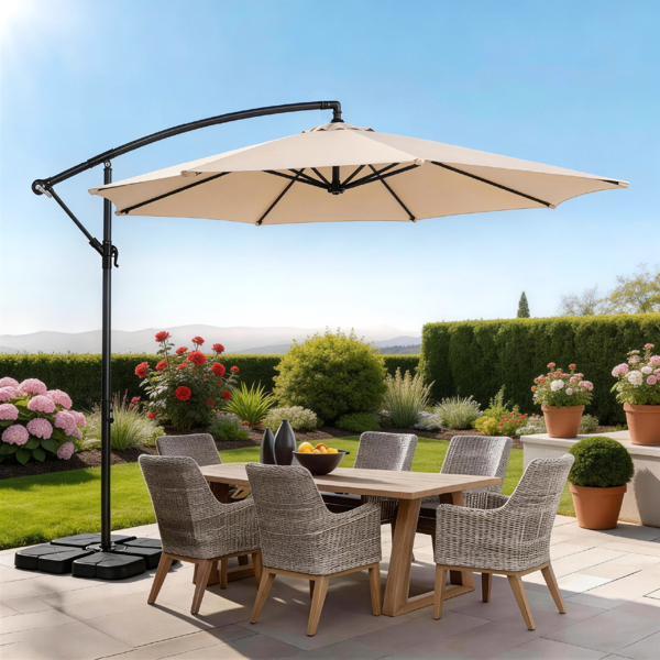 10FT Round Offset Patio Umbrella with Crank & Adjustable Tilt