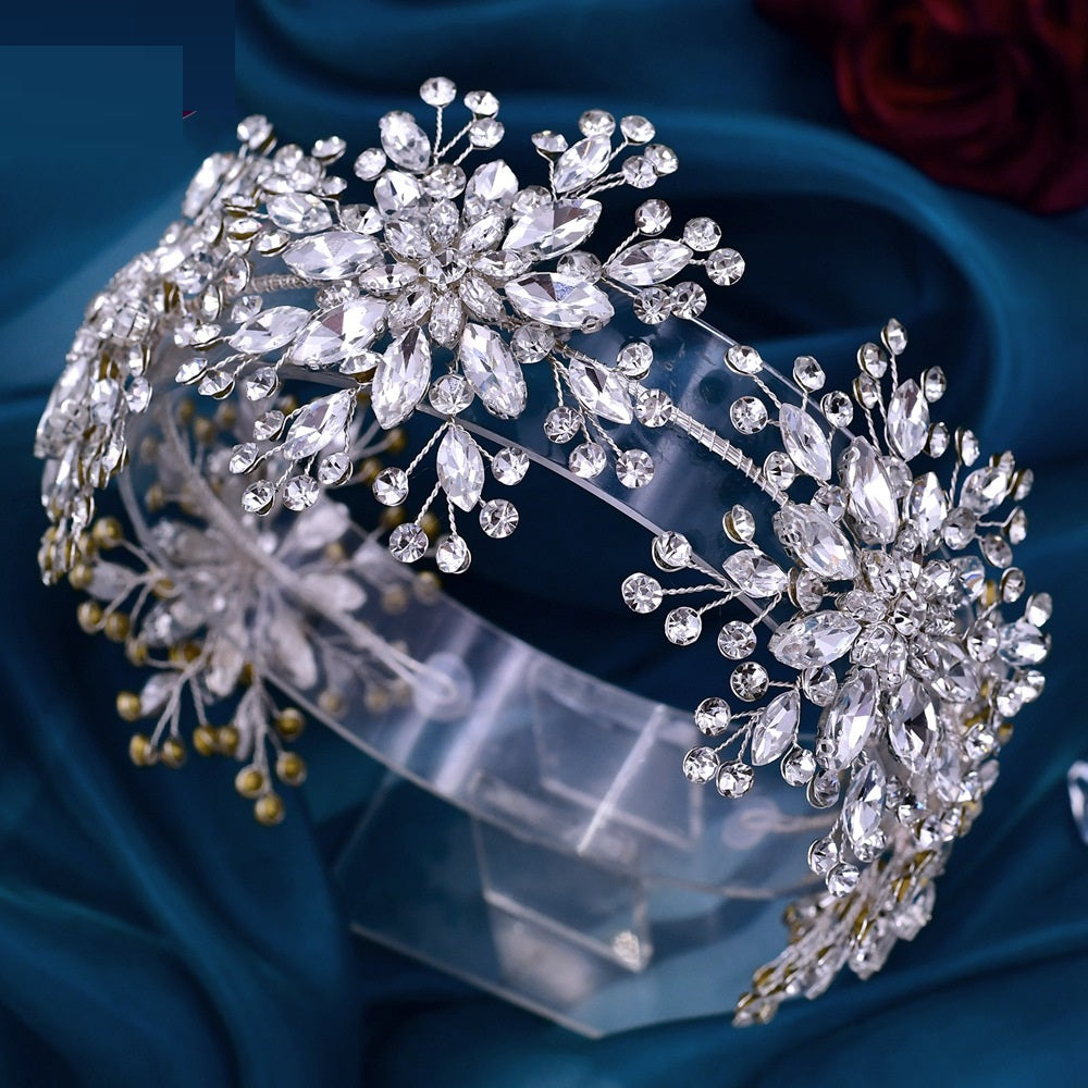 3D Flower Rhinestone Hair Band - Silver