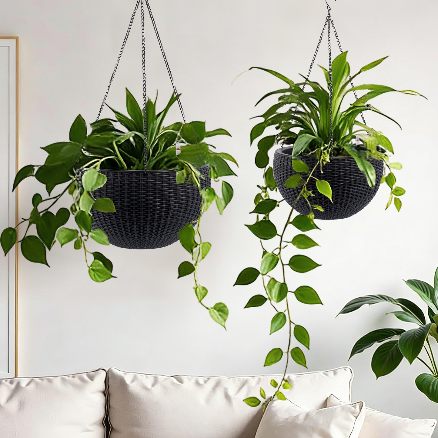 13.4 Inch Self-Watering Hanging Rattan-Inspired Planter Large