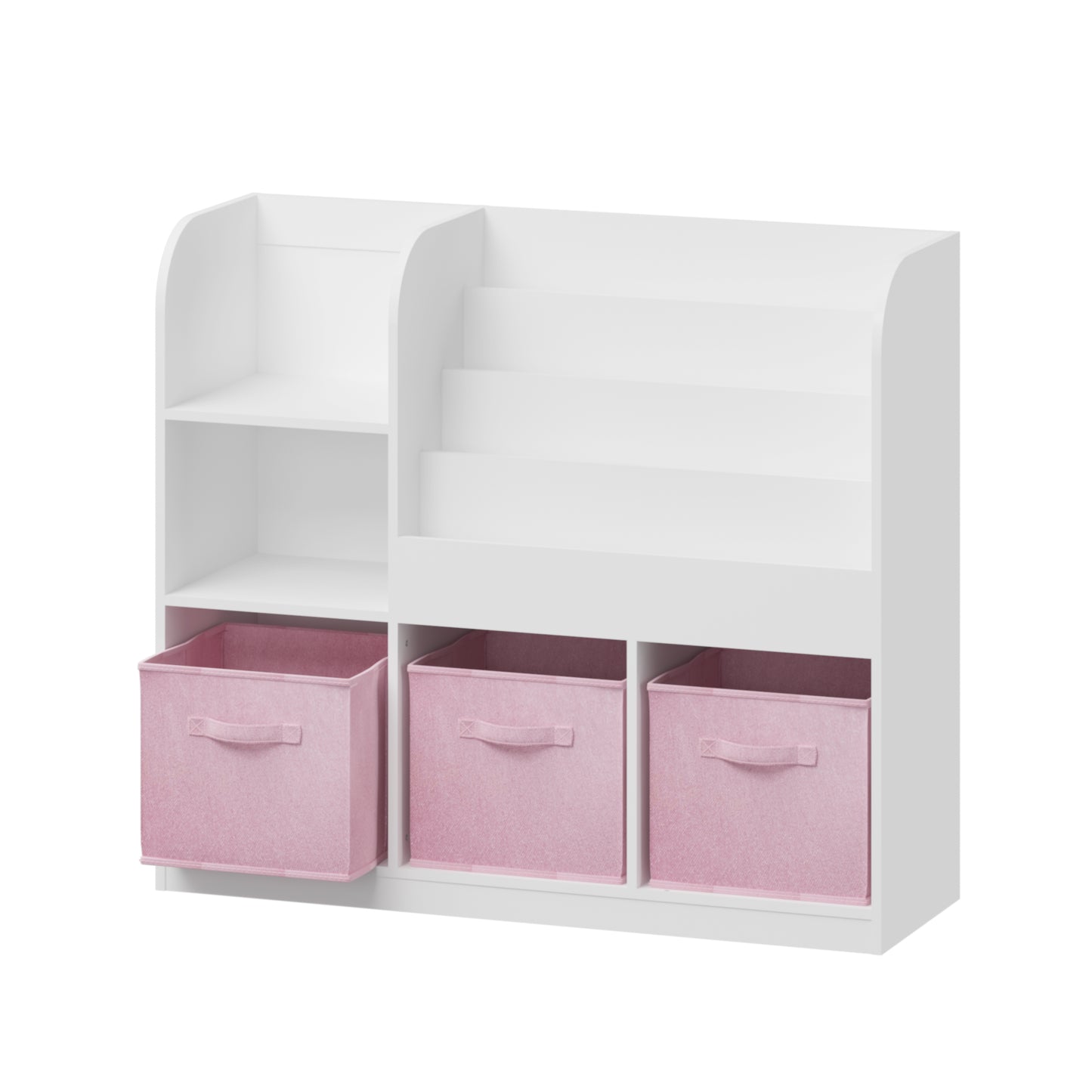Kids Bookcase with 3 Fabric Drawers - White and Pink
