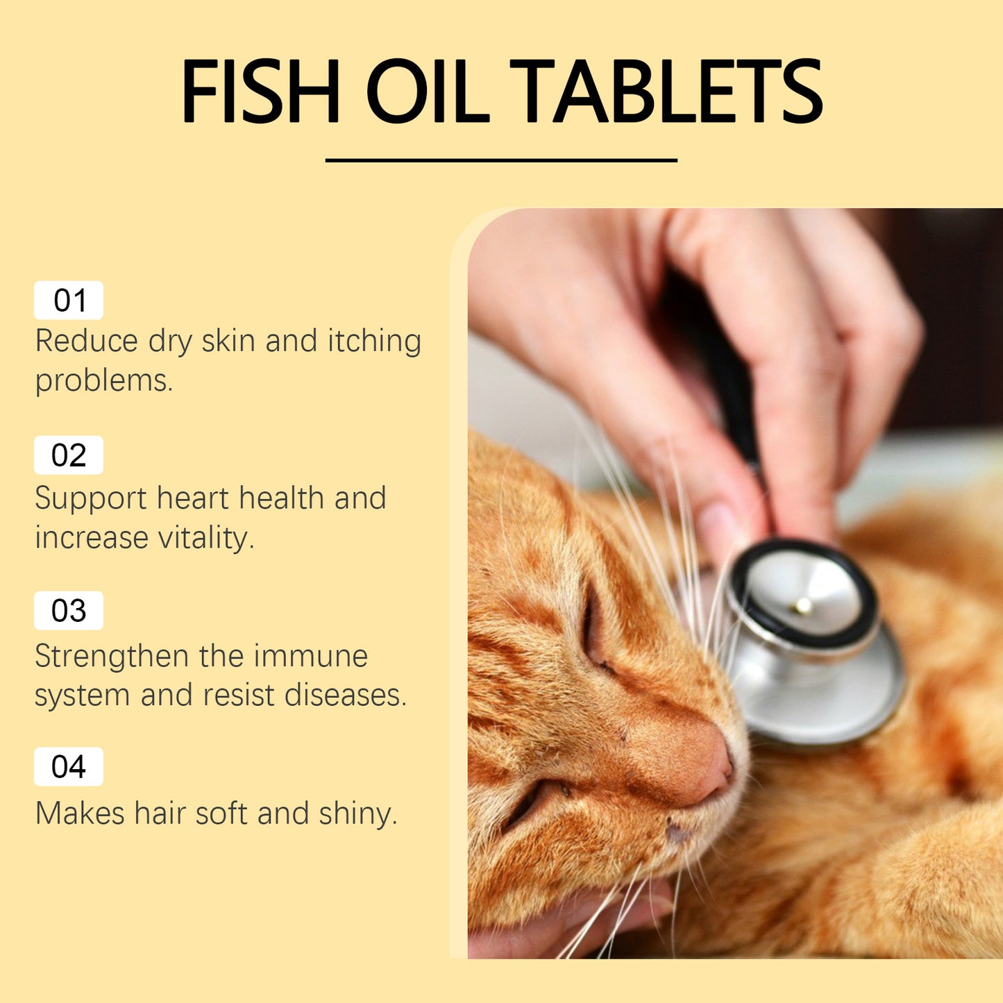 Fish Oil Tablets for Cats - Multivitamin Skin & Coat Supplement, Supports Immune, Heart & Bone Health - 60 Chewable