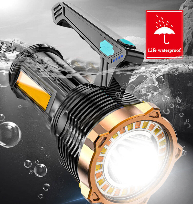 Rechargeable COB LED Torch Flashlight Spotlight Camping Work Light - Black