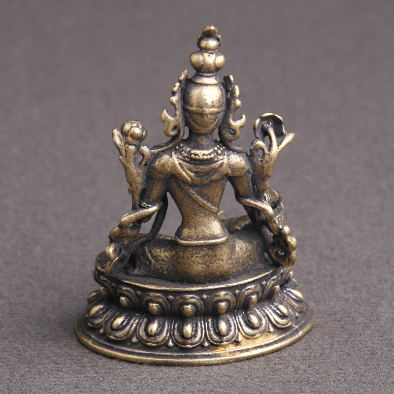 Antique Green Tara Buddha Statue Decoration - Brass Copper Home Accent