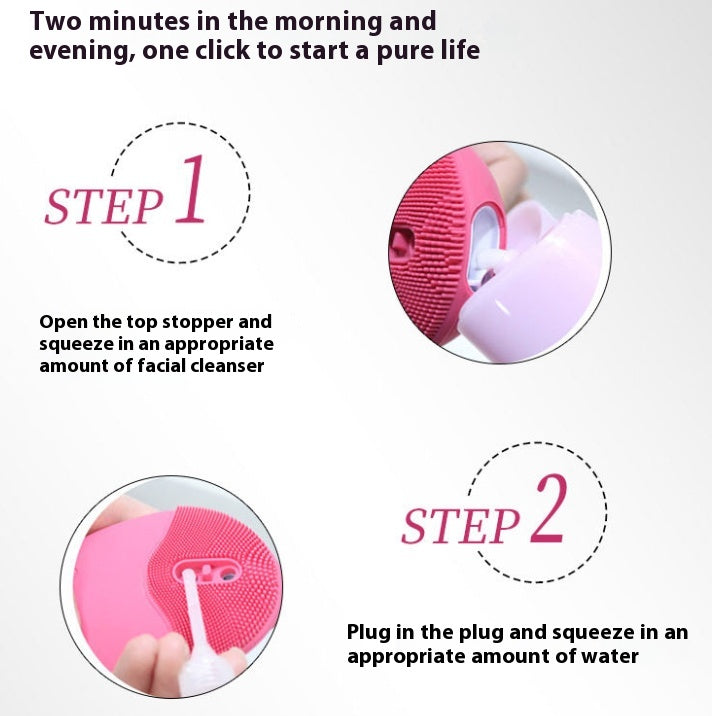 Silicone Facial Cleansing Foam Brush - Rechargeable Purple Skin Care Tool