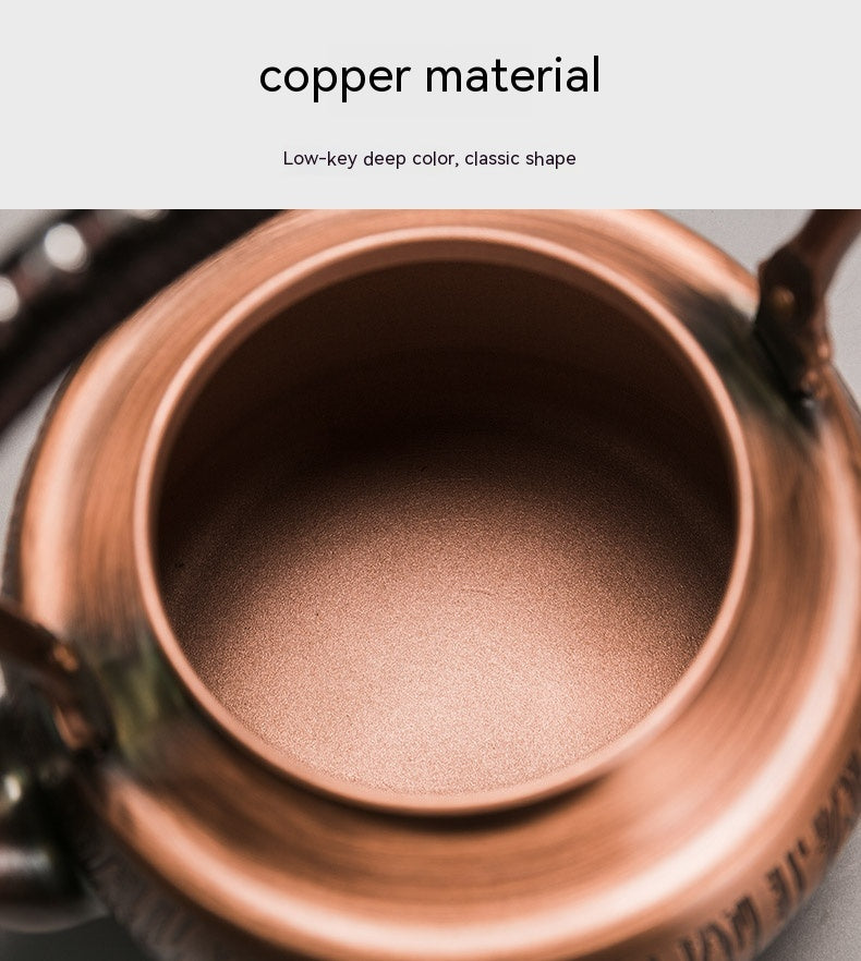 Copper Tea Brewing Pot with Manual Mechanism Antique Style Kitchen Water Kettle