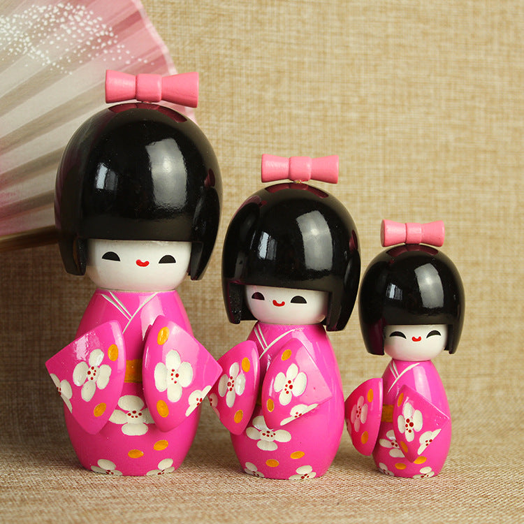 Japanese-Style Kimono Doll for Sushi Restaurant Decor - Handmade Wooden Figurine