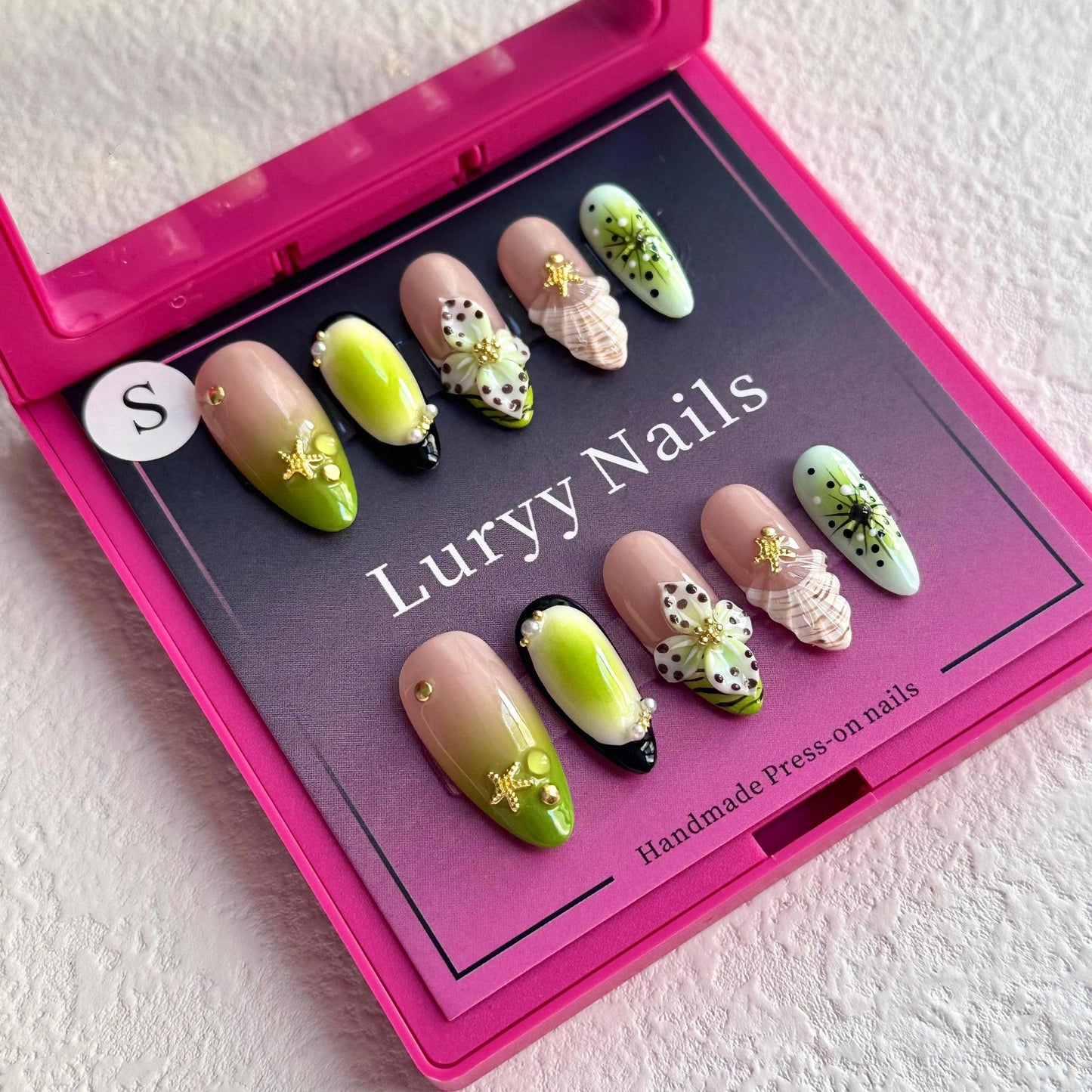 Handmade 3D Carved Green Nail Art Armor Kit - Multiple Sizes & Styles