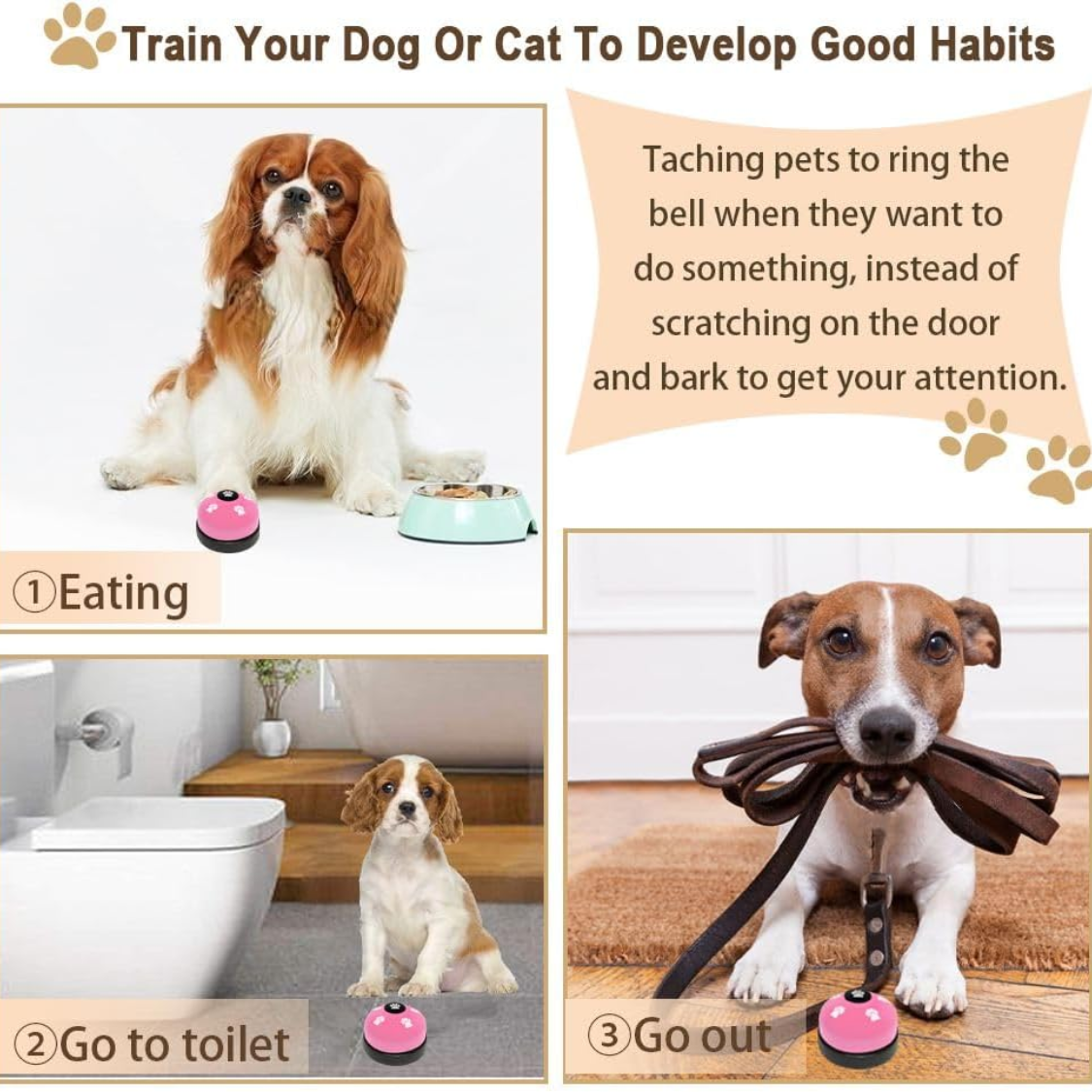 Dog Training Bell Set for Puppies - 2 Pack Paw Print Soundable Door Bells for Potty & Obedience