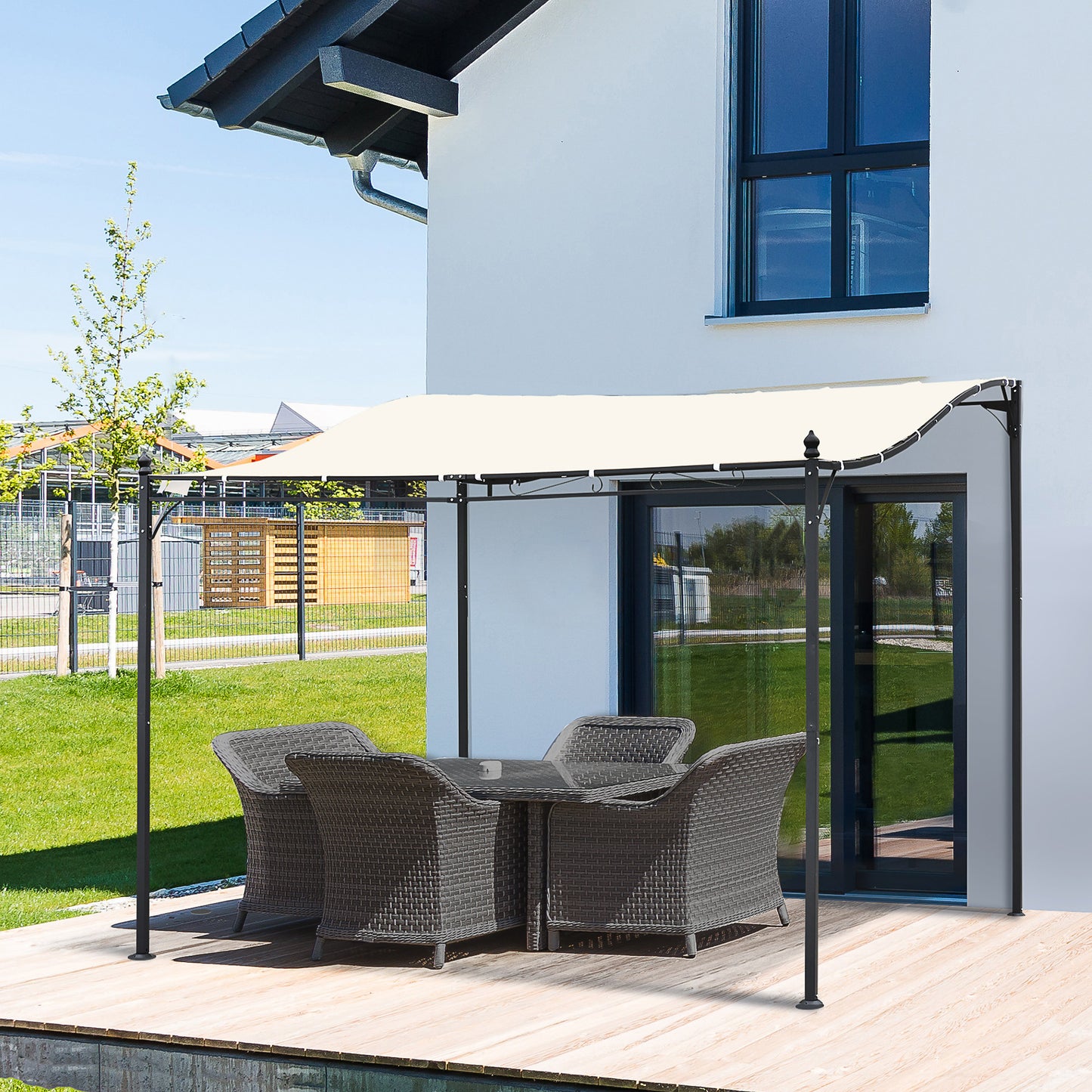 10' x 10' Steel Outdoor Pergola Gazebo with UV-Resistant Canopy - Cream White