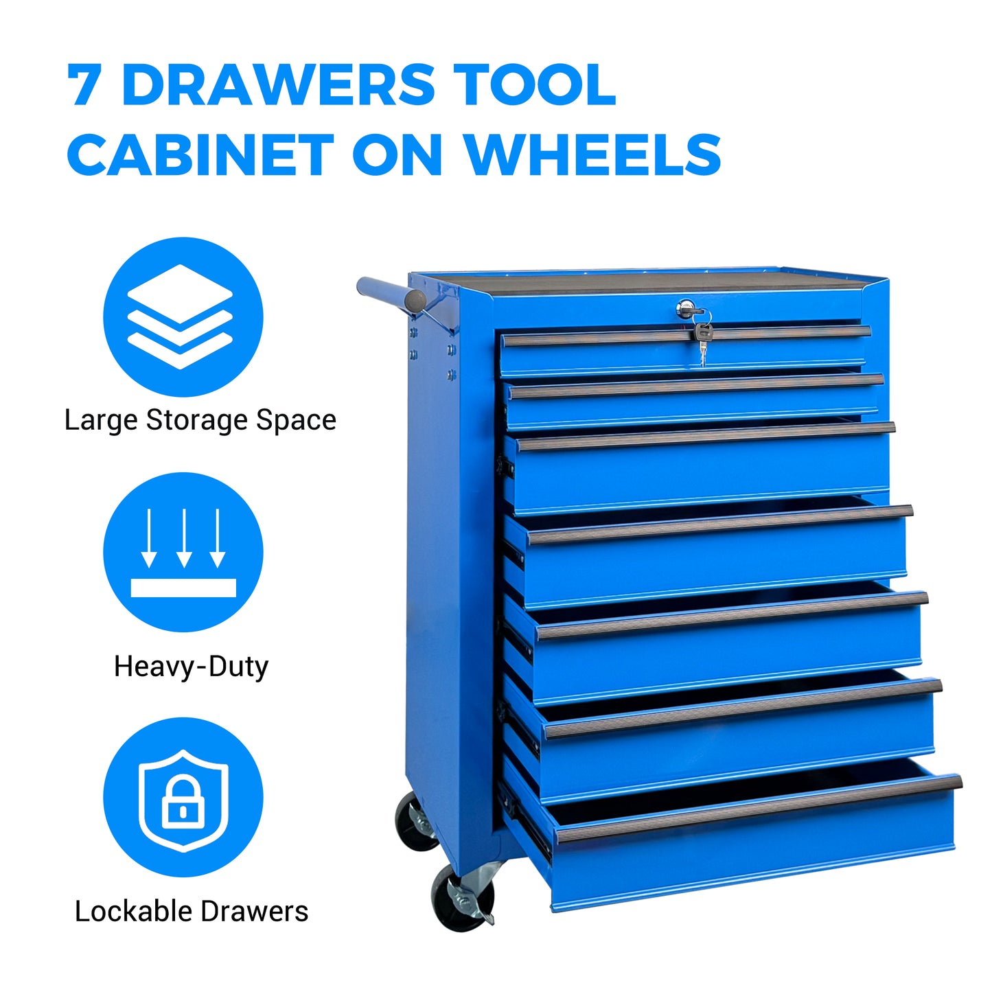 Blue 20-Inch 7-Drawer Metal Tool Chest with Ball Bearing Slides, Steel Storage Cabinet