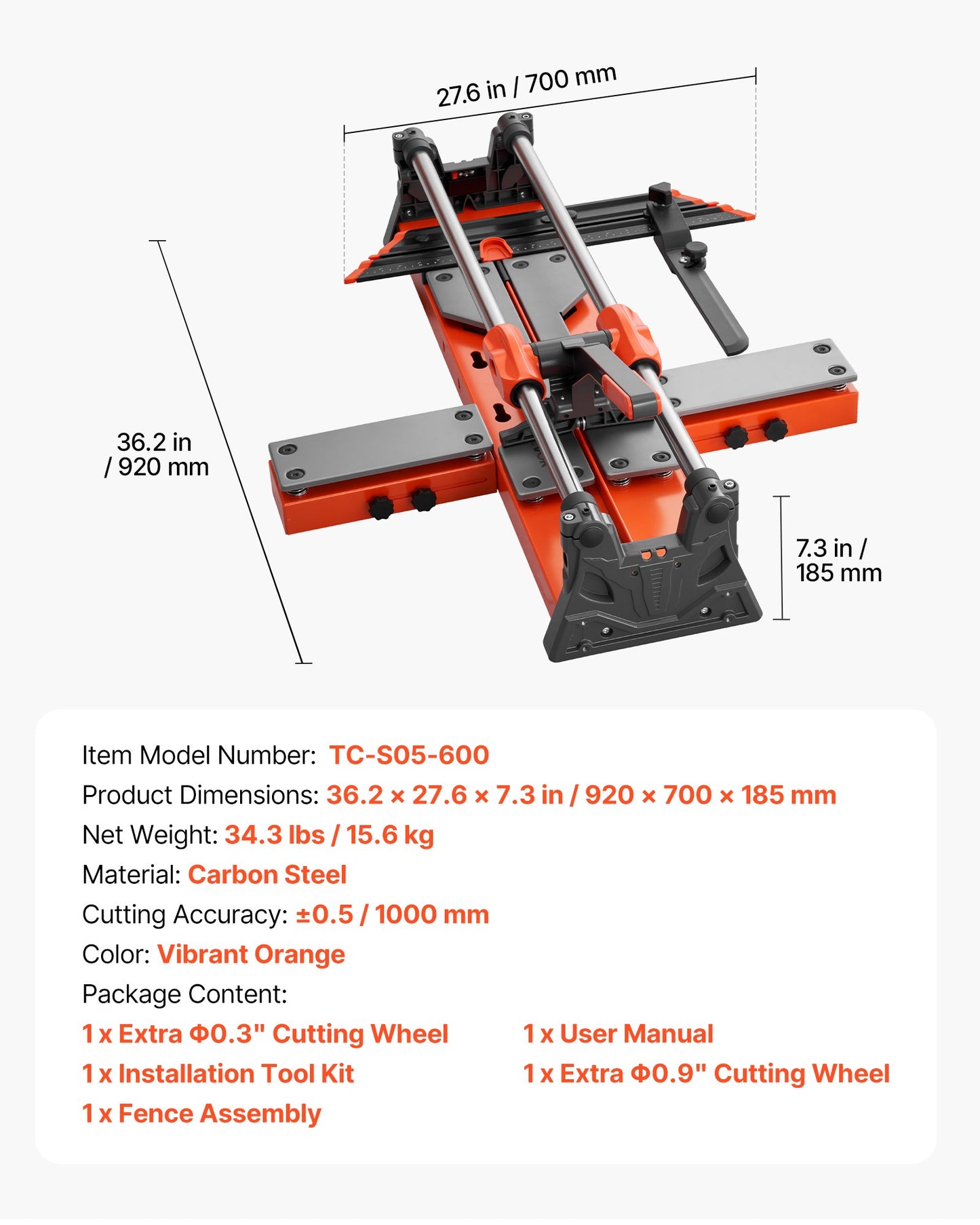 24-Inch Manual Tile Cutter with Sliding Head and Tungsten Wheel - For Ceramic & Floor Tiles