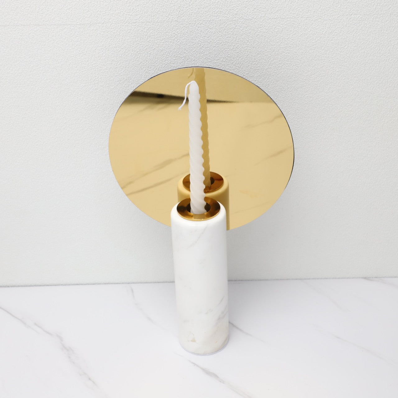 Gold Marble Metal Candle Holder - Round Mirror Decor for Home & Garden