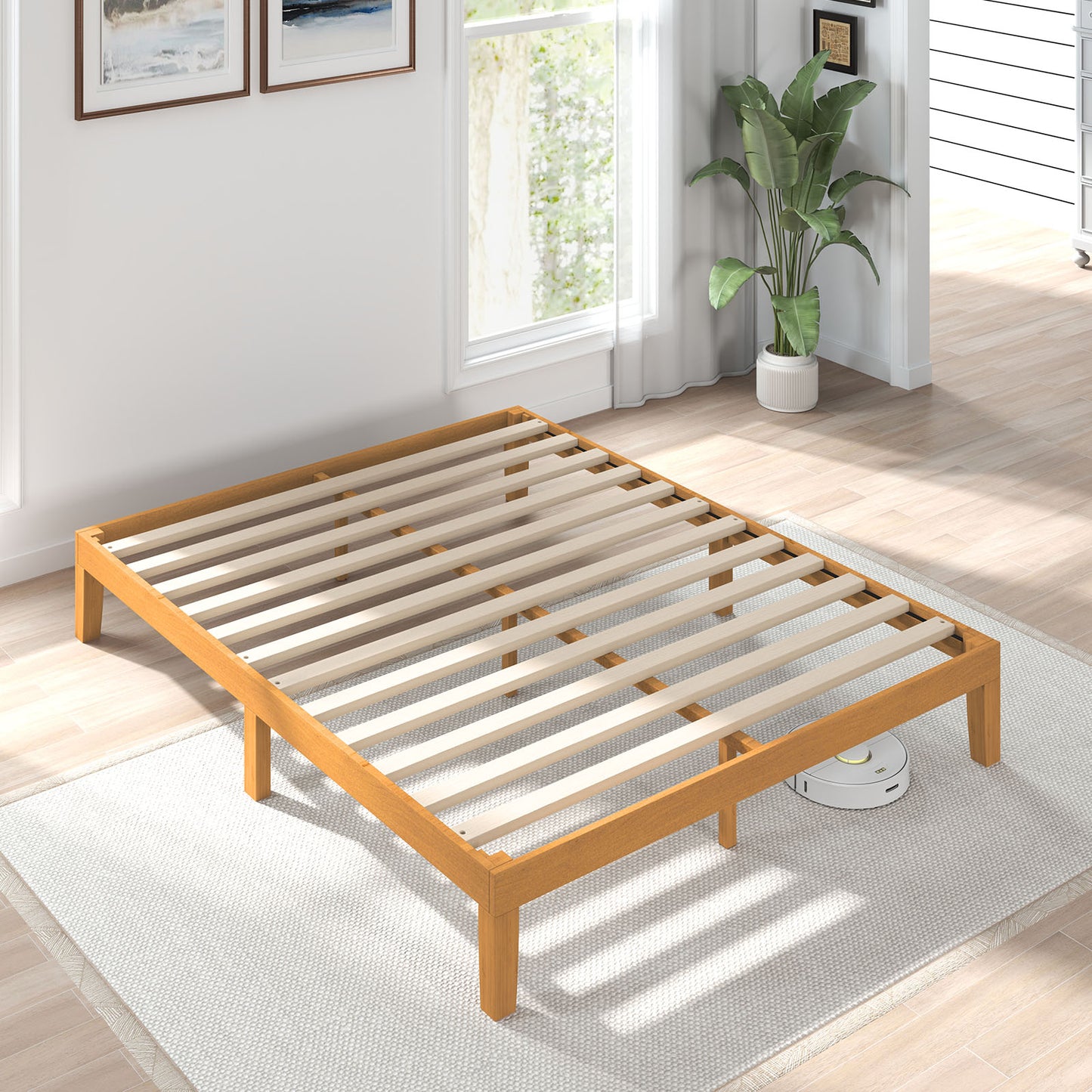 No Need For A Mattress Core. Wooden Platform Bed Frame, With Support