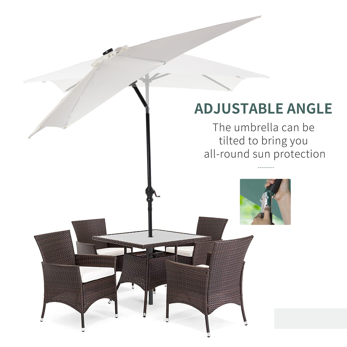 9x7 Outdoor Patio Umbrella with Solar LED Lights - White