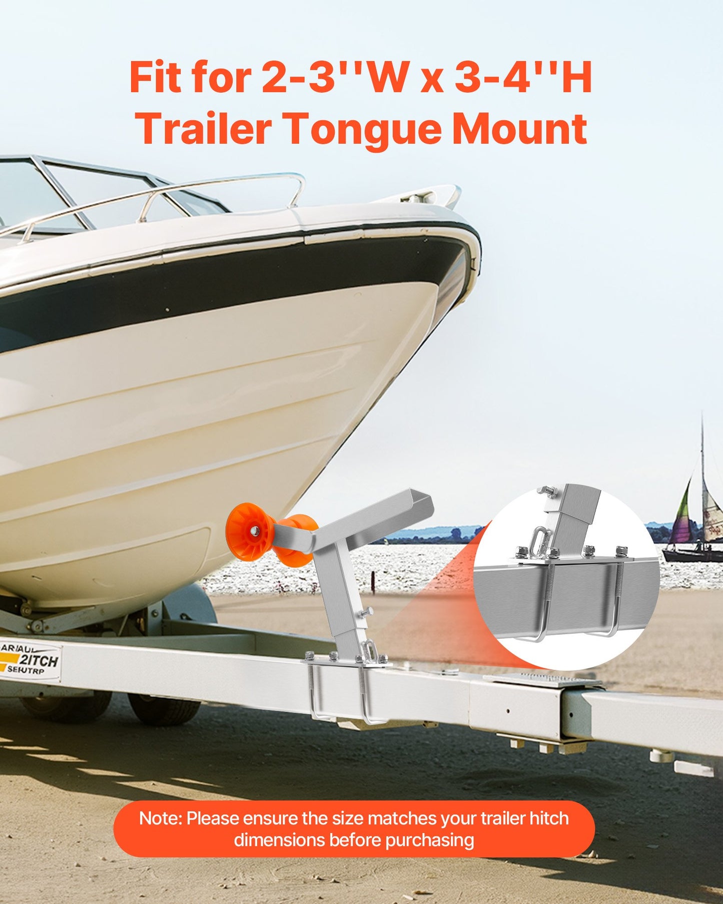 Boat Trailer Winch Stand with Adjustable Height Roller Mount - Galvanized Steel