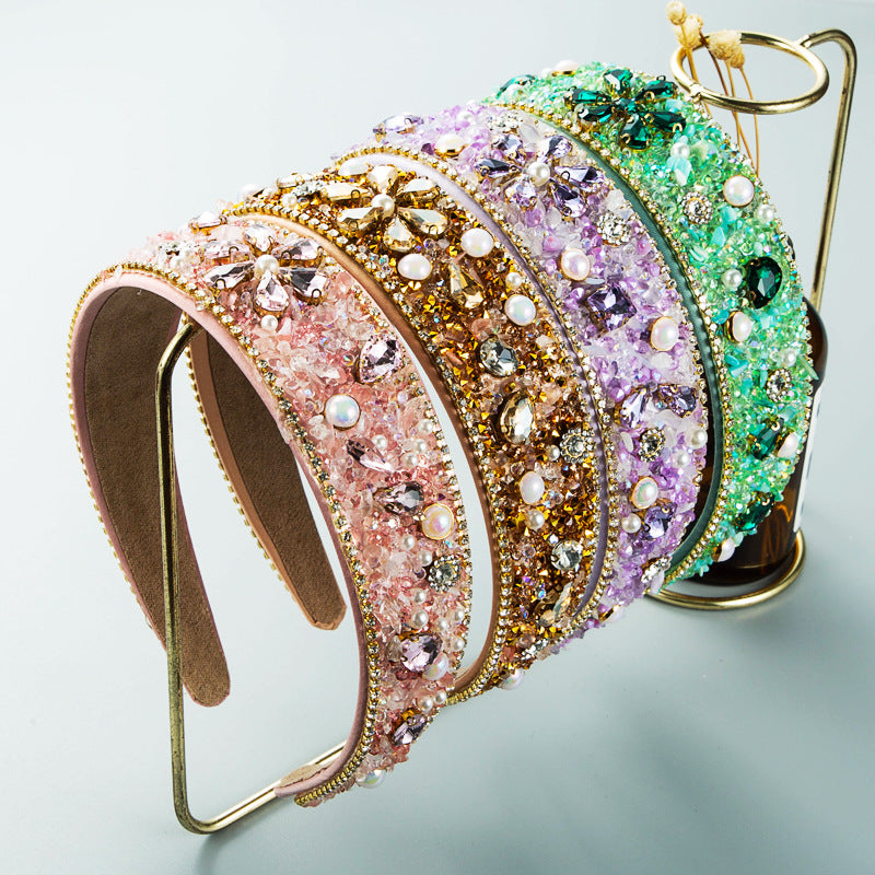 Diamond Resin Cloth Headband with Wide Brim