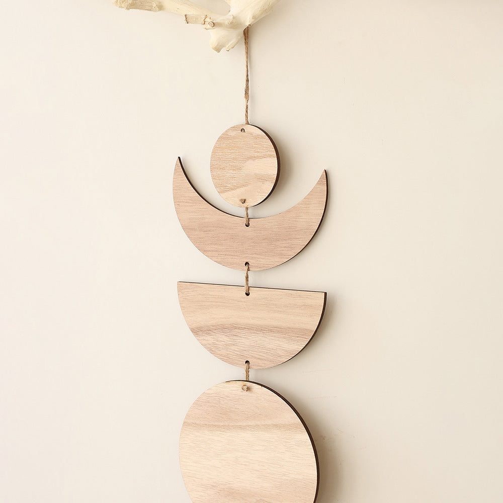 Sun And Moon Wooden Pendant Home Decor Log Wood Chips Ornament