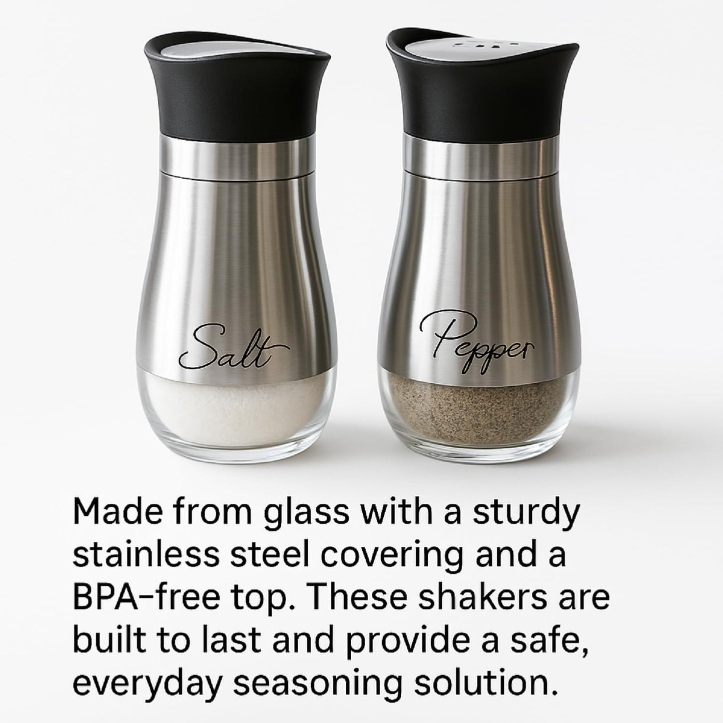Salt and Pepper Shakers Set - 4 Oz Glass Bottom Spice Dispensers