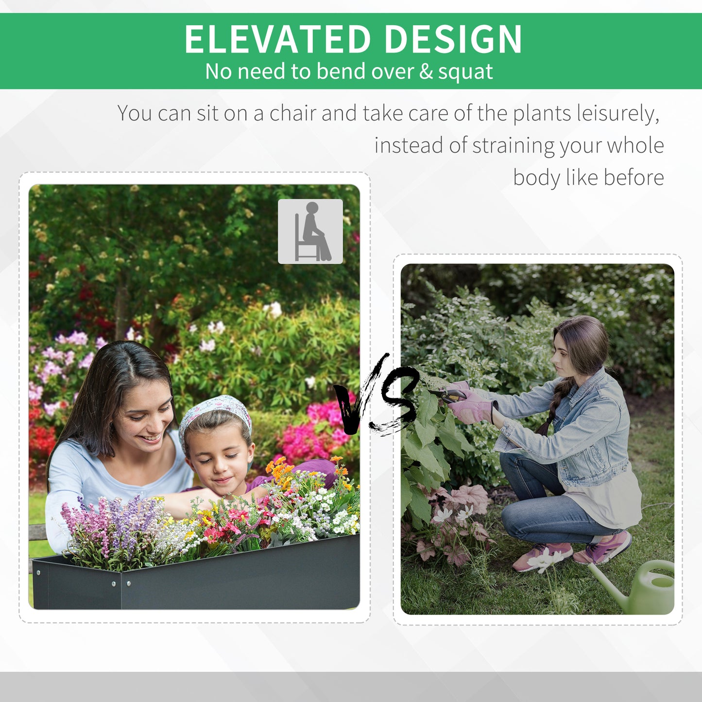 Metal Raised Garden Bed with Legs - 39" x 12" x 32" Elevated Planter Box, Dark Gray