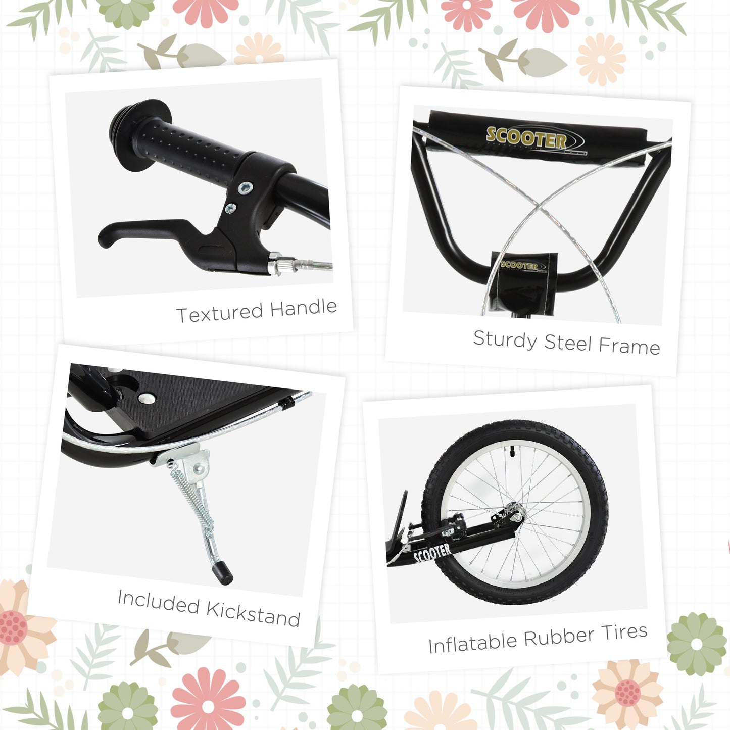 Kids Kick Scooter - Adjustable Handlebar, Dual Rear Brakes, Black