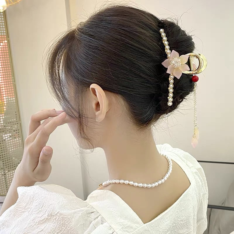 Antique Metal Hair Clip with Tassel & Pearl Detail
