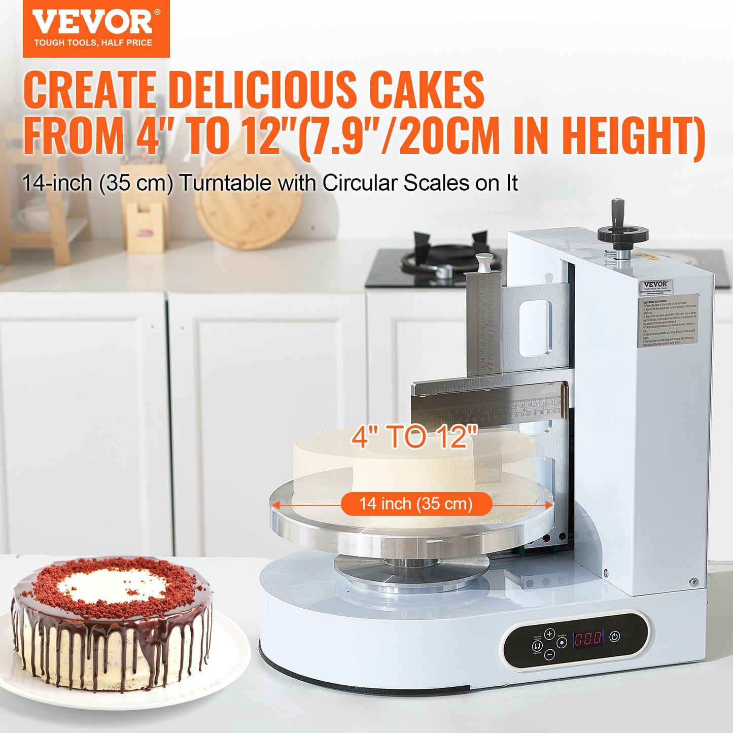 Cake Decorating Machine for 4-12 Inch Cakes - White, Adjustable Speed