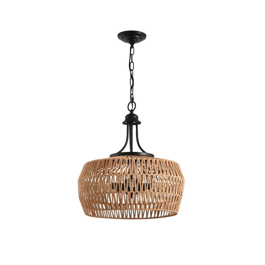 Boho Hemp Rope Pendant Light - Hand-Woven Jute Ceiling Fixture