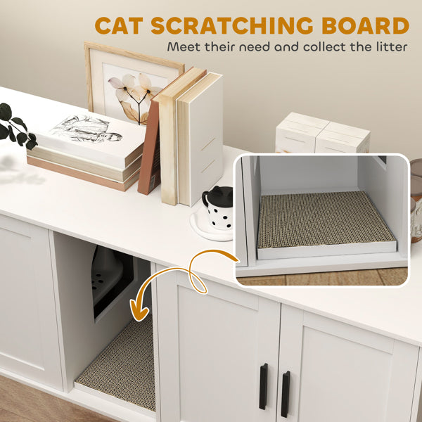 Wooden Cat House with Storage and Scratching Mat - White Pet Furniture