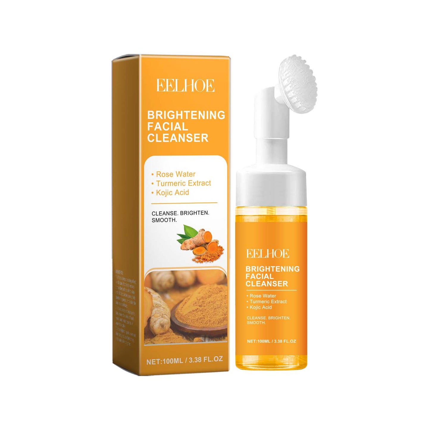 Turmeric Brightening Facial Cleanser with Silicone Massage Brush 100ml - Hydrating Face Wash