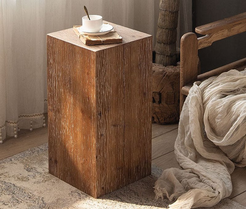 Solid Wood Corner Side Table for Living Room and Bedroom - Small Square Design
